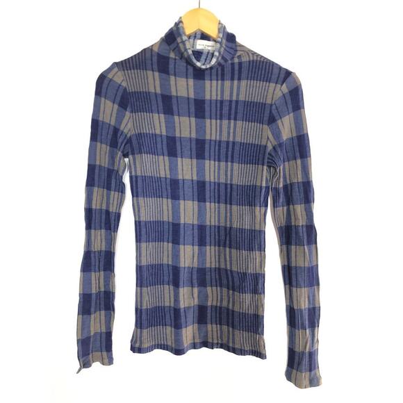 Club Monaco Julie Sweater Plaid Long Sleeve Turtleneck Wool Blend Blue & Gray S - Picture 4 of 8